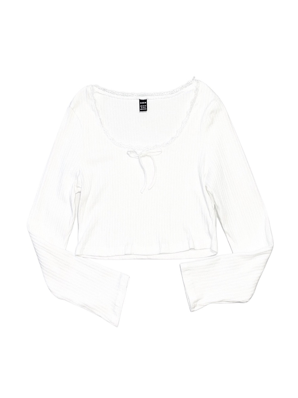 SHEIN Women's White Long Sleeve Crop Top X-Large Cropped Scoop Neck